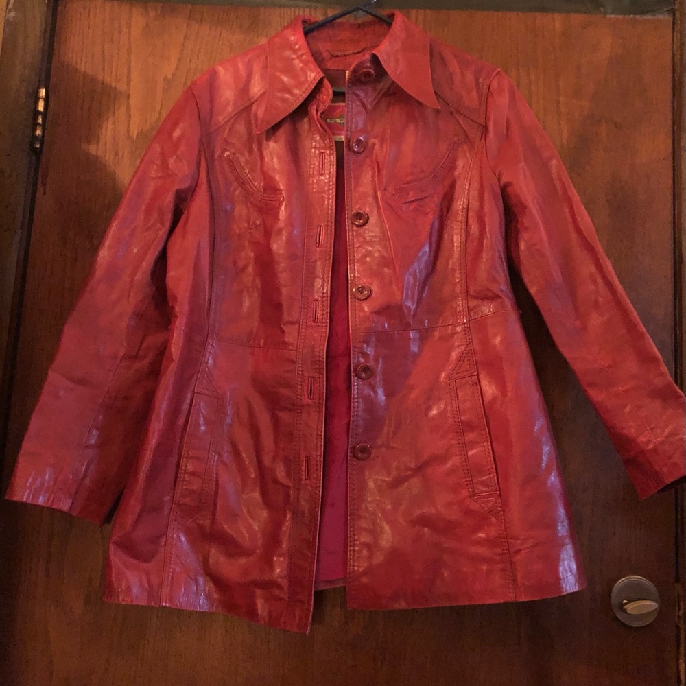 Ms Pioneer vintage red leather jacket nice condition medium lined trendy